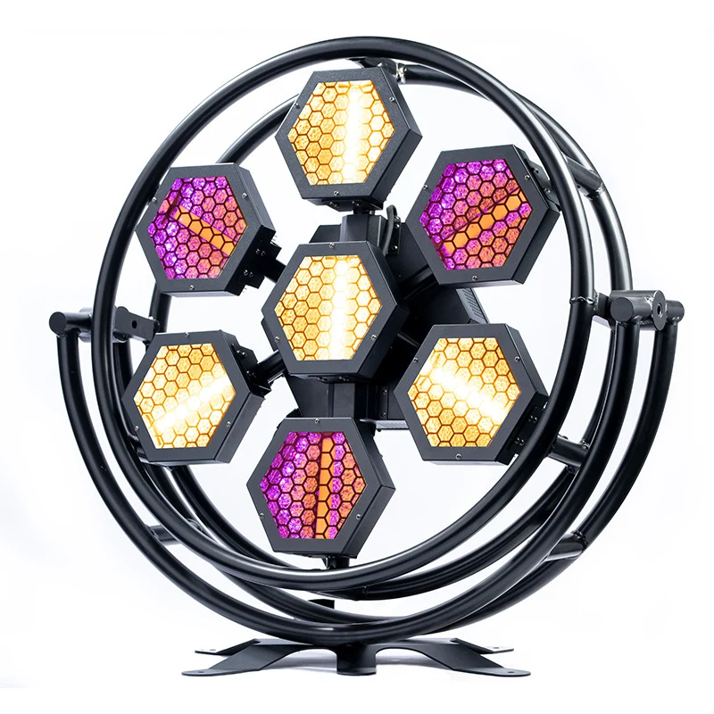 Retro six-head hexagon blinder light on circular ring frame