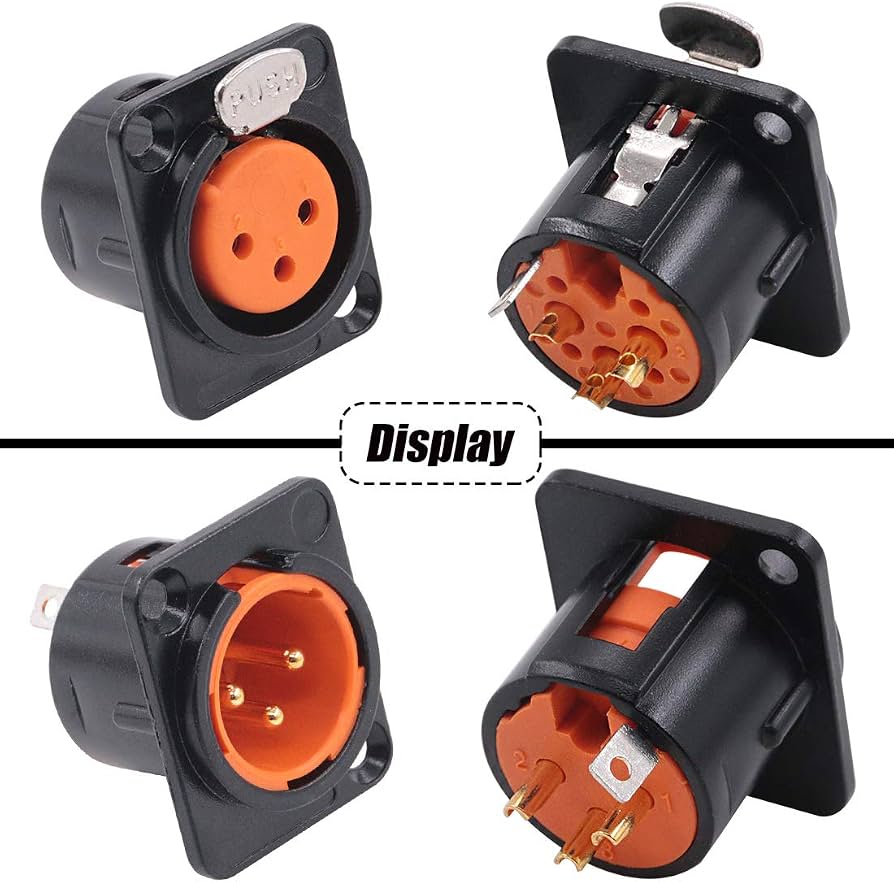 Black panel-mount XLR chassis connectors, male and female, with push latch