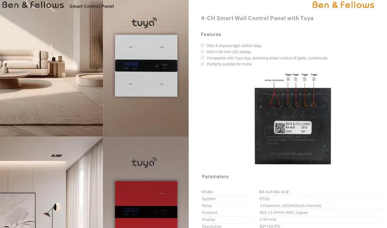 4-CH Smart Wall Control Panel with Tuya