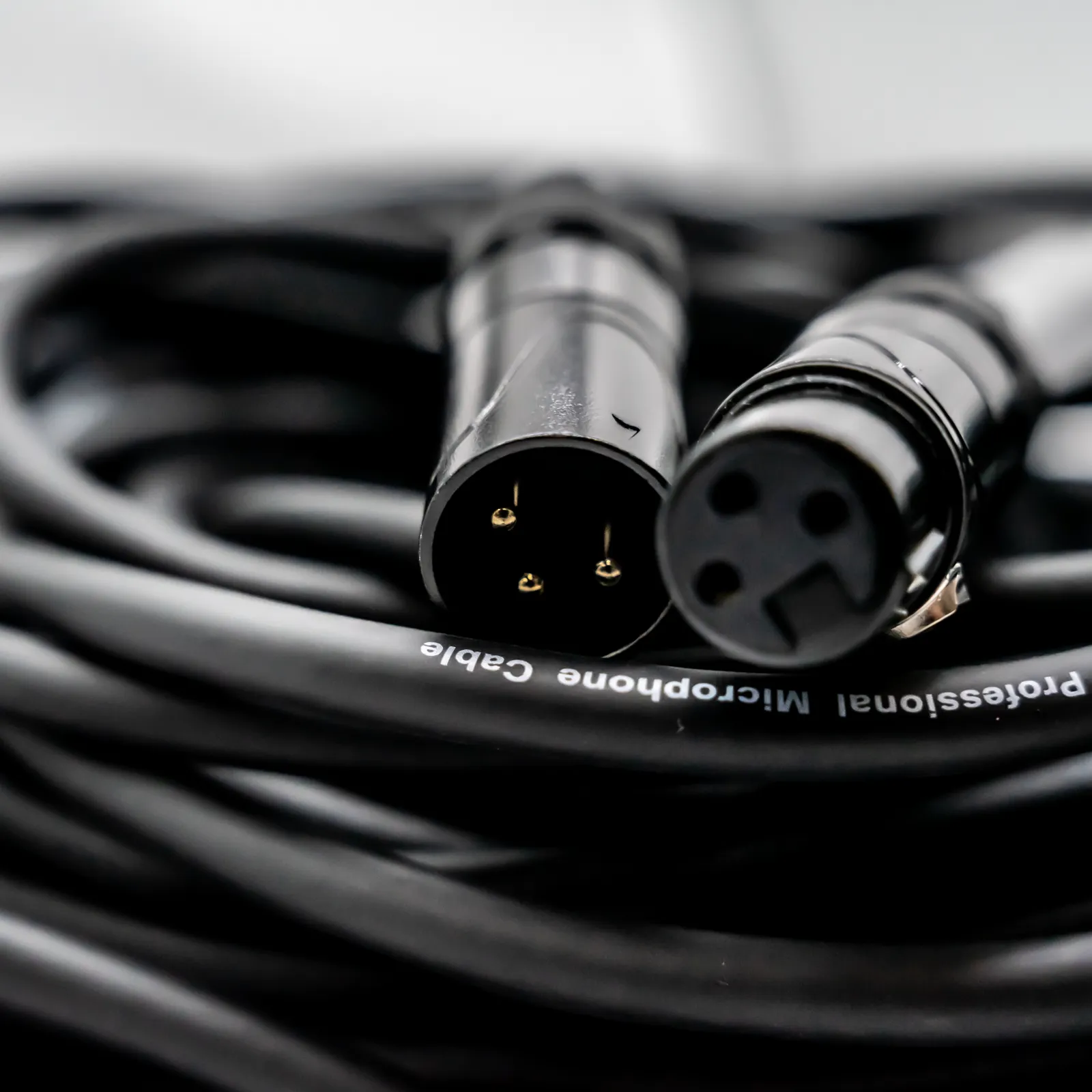 Coiled professional XLR microphone cable with male and female connectors