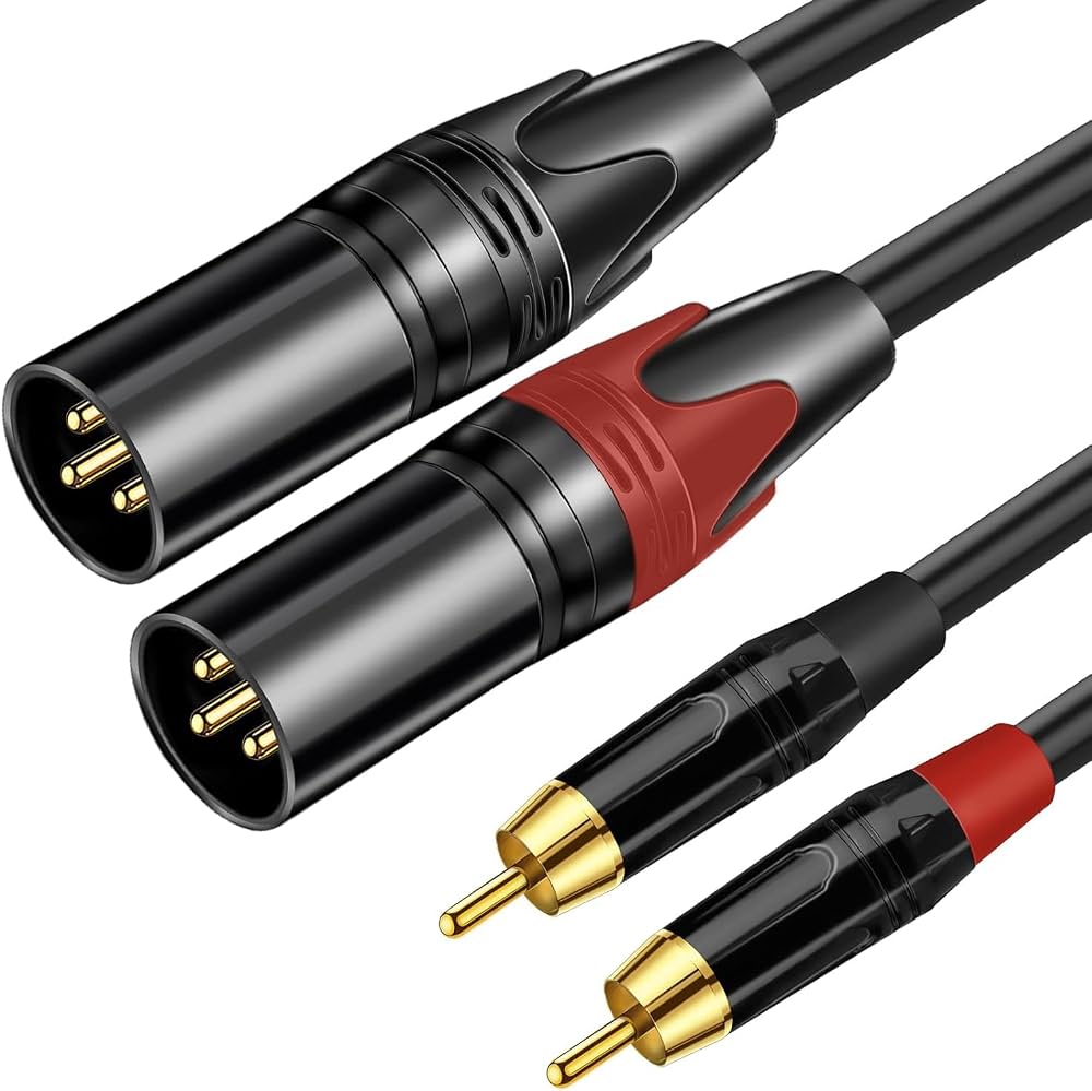 Dual XLR male to dual RCA cable with gold-plated connectors