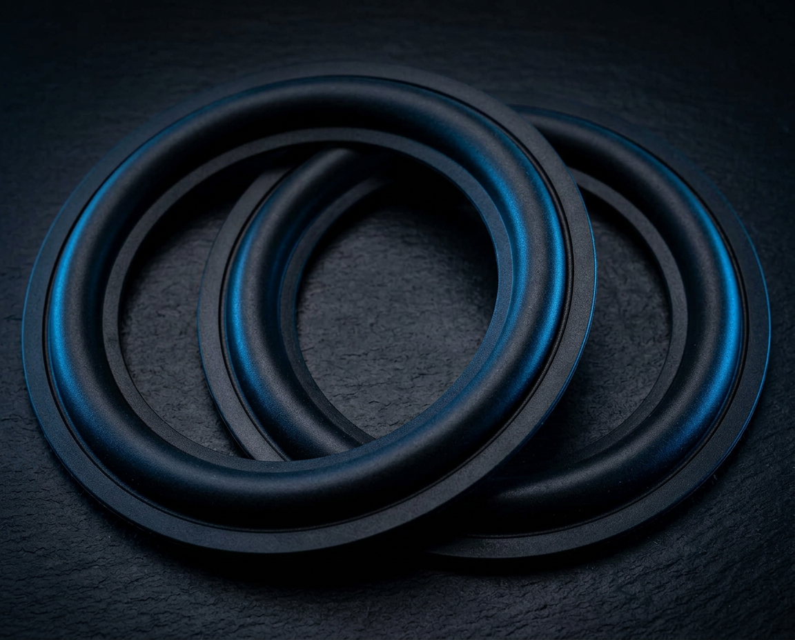 Pair of rubber speaker surround rings for cone re-edging