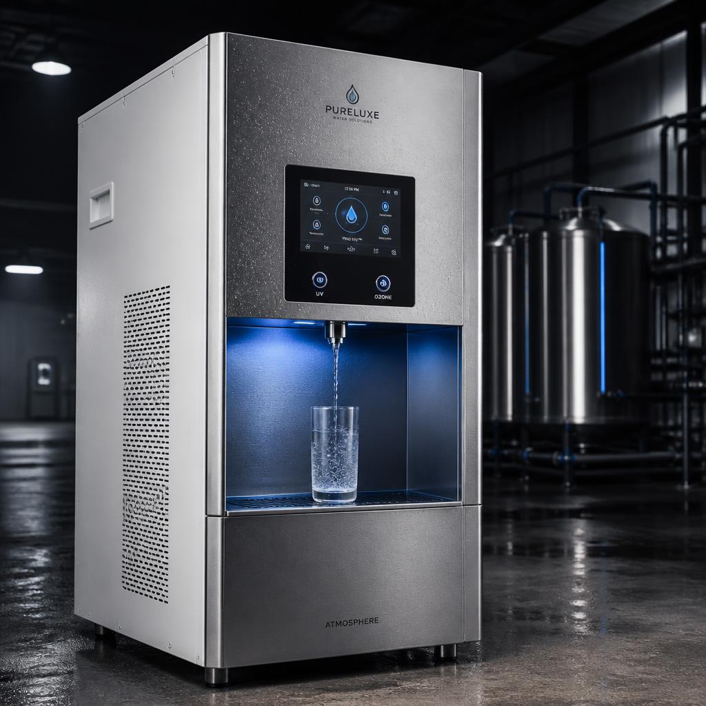 Stainless steel atmospheric water generator dispensing pure water from air humidity